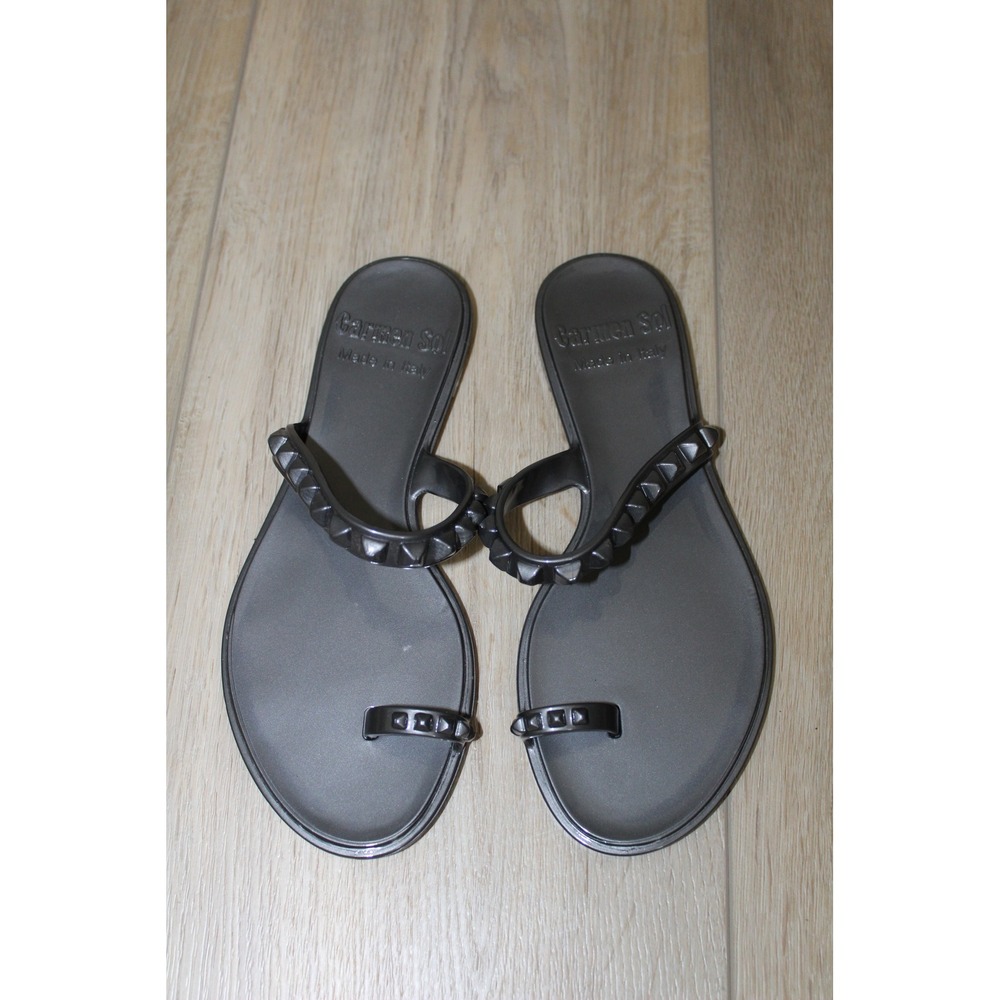 Carmen Sol Gunmetal Grey Studded Jelly Sandals Made in Italy Women Size 8 38